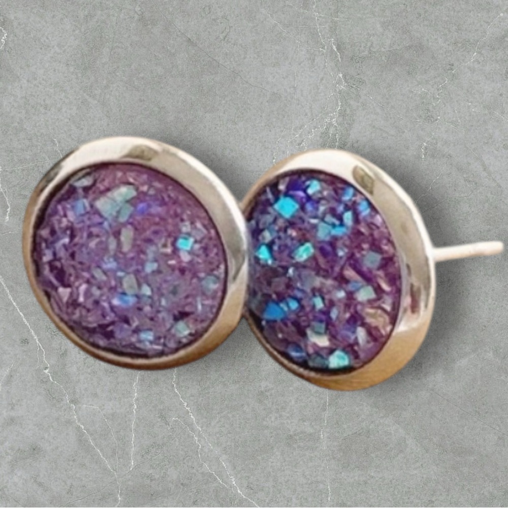 NWT Lavender Druzy Surgical Steel Stud Earrings – 8mm, Hypoallergenic